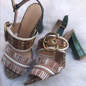 Coach Robin Raffia Sandal Block Heels Size 6 New